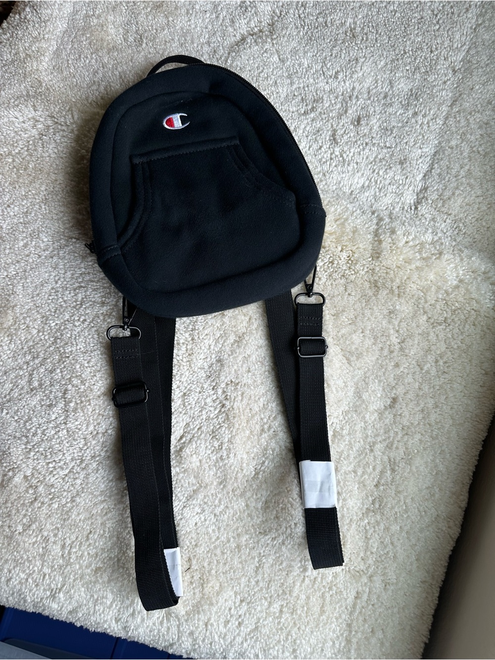 Champion Black Mini Backpack, Zip Closure, Adjustable Strap, Solid Casual
